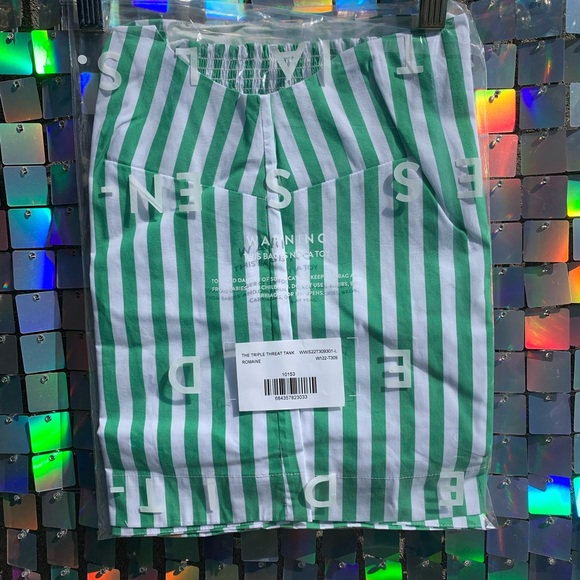 NWT All Year Round (AYR) Triple Threat Tank in Romaine (green & white) stripes - Picture 2 of 7